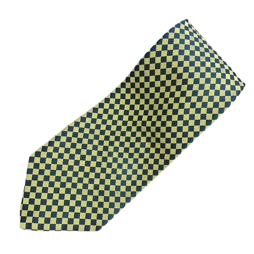 Robert Talbott Hubert White Checker Diamond Gold Black Silk Tie Preppy Vtg 3.5"